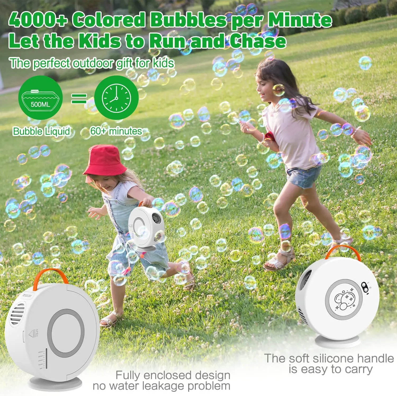 Bubble Machine Automatic Bubble Blower Rechargeable 360° Rotatable Portable Bubble Maker Bubbles Toy for Outdoor Wedding Party