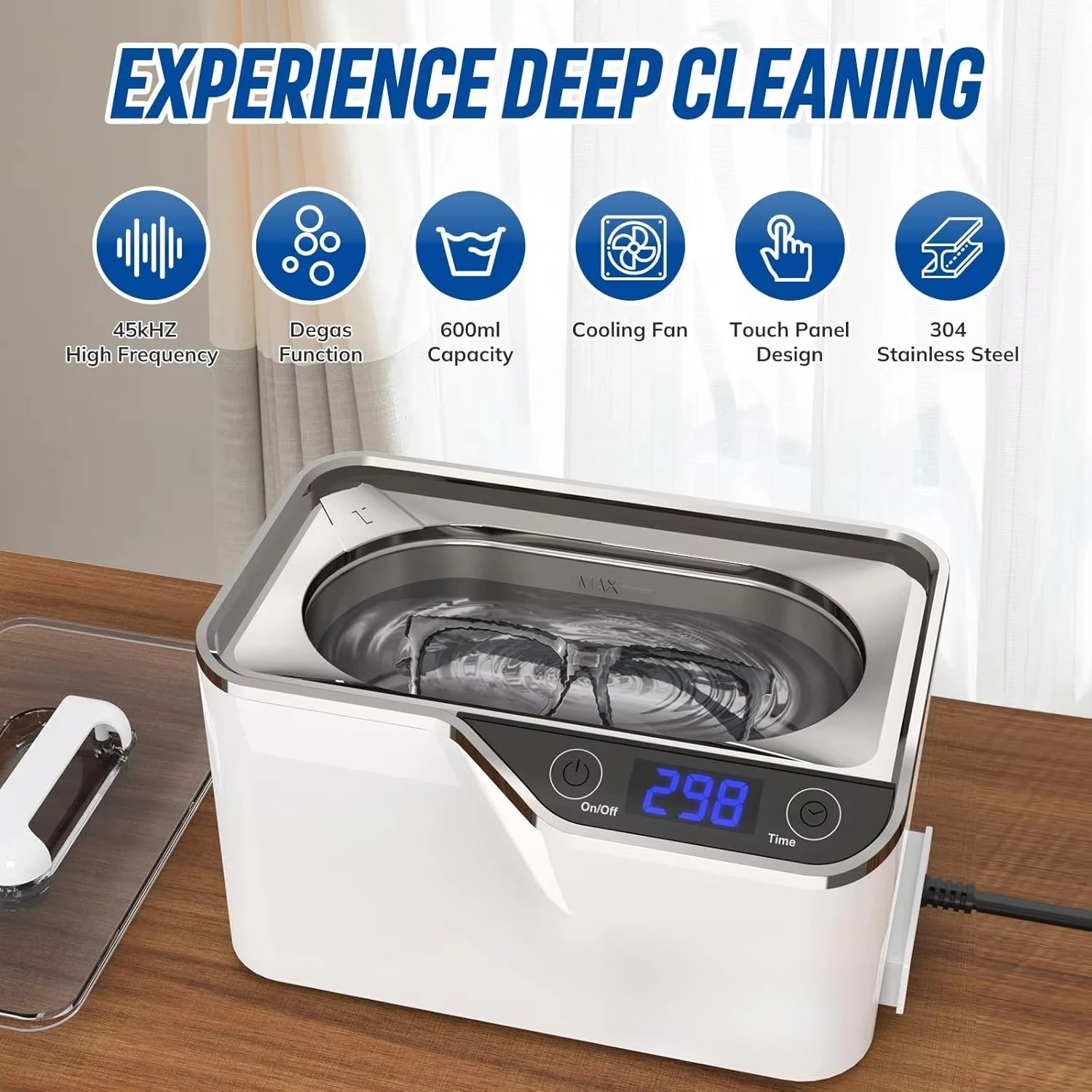 Professional 45kHz Ultrasonic Jewelry Cleaner 20 Ounces (600ML) Digital Timer for Watch Ring Coin Denture Cleaning