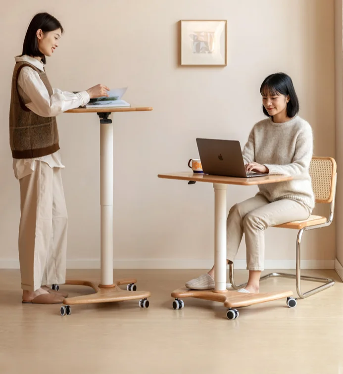 Solid Wood Desk Simple Lifting Learning Oak Mobile Bedside Living Room Small Table Furniture