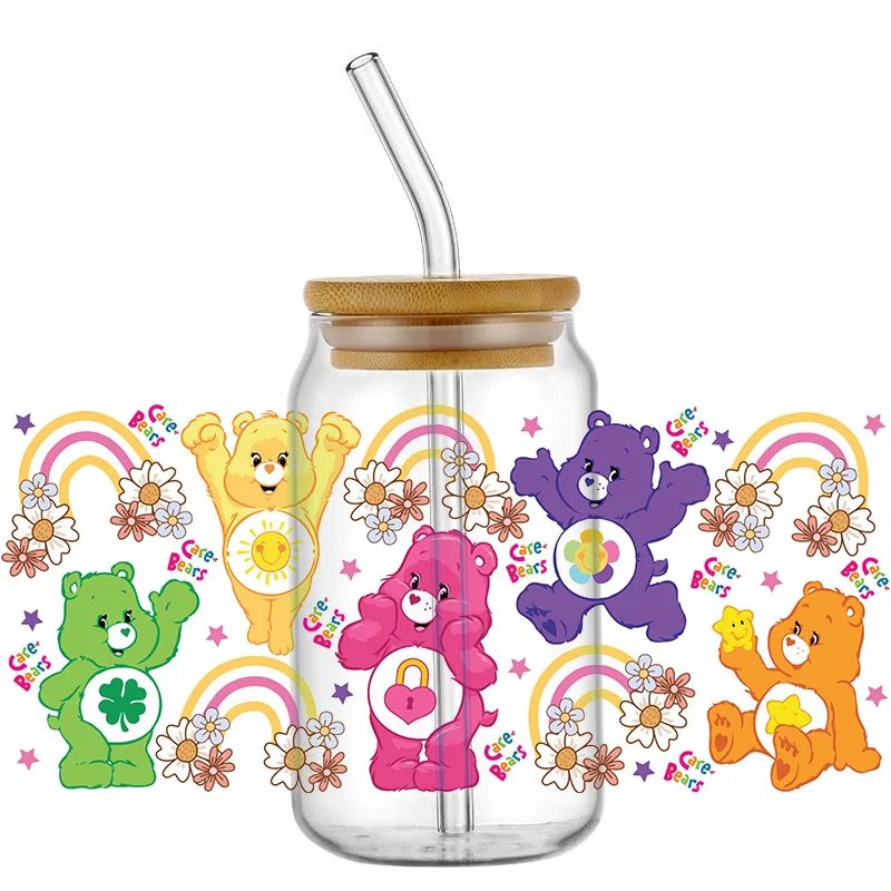 Cartoon Cute Bear 16OZ UV DTF Cup Wrap Transfer Sticker Custom Label DIY Waterproof Logo For Libbey Glass Can