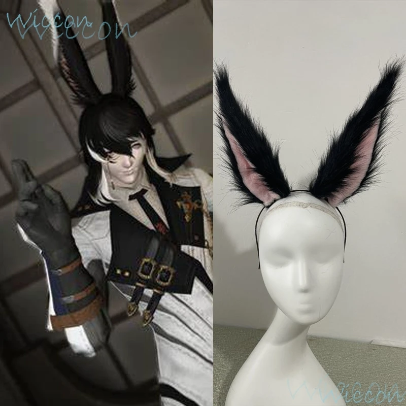 Viera mâle Anime Finall Fant XIV FF14 Cosplay accessoire oreilles de lapin bandeaux en fourrure noir blanc gris rose femme mâle jeu de rôle 24CM