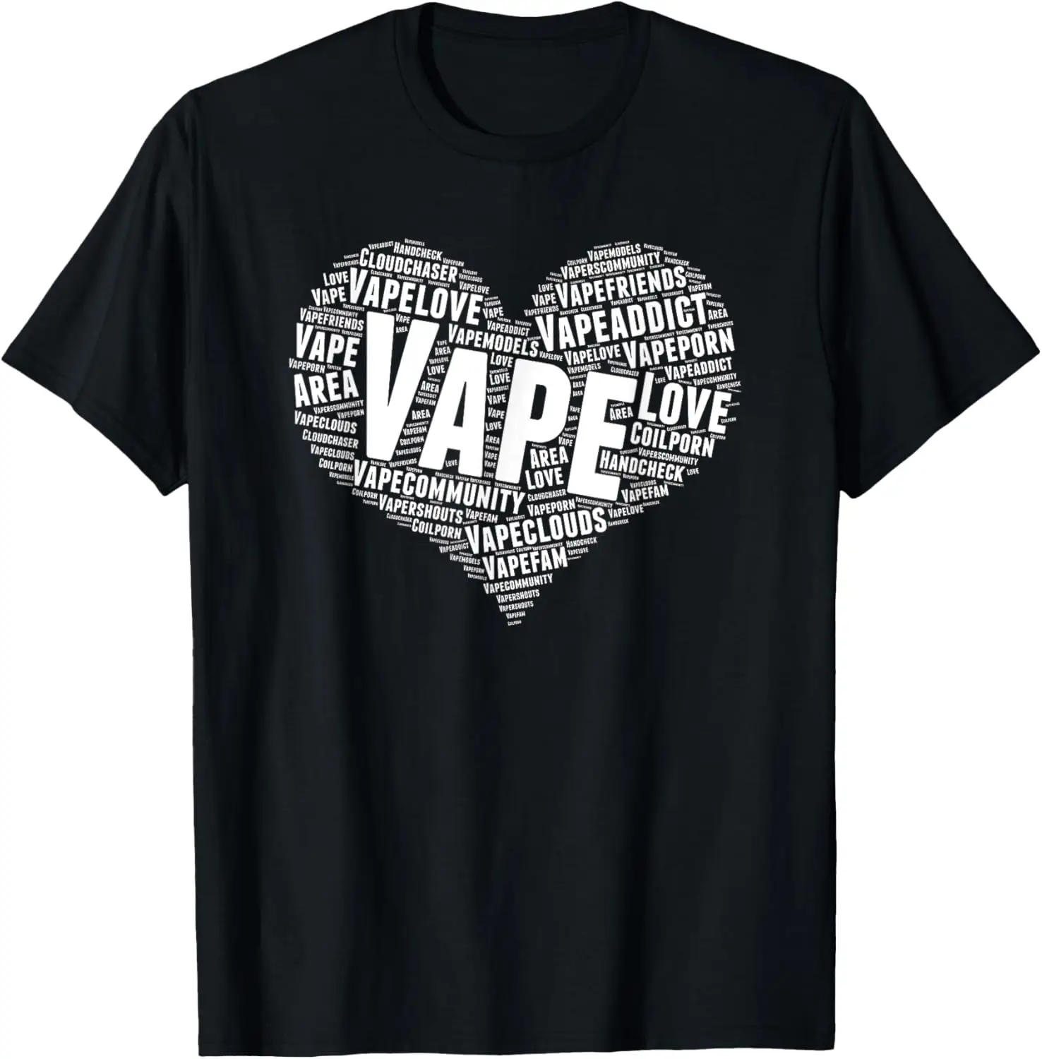 Vape Heart Word Cloud Graphic Tee Men Cotton Fashion T-Shirt Streetwear Oversized Tee