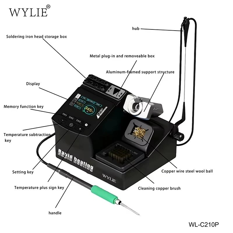 WYLIE C210P constant temperature soldering station compatible with 210/245/115 handles 200W high-power heating element 60-480°C.