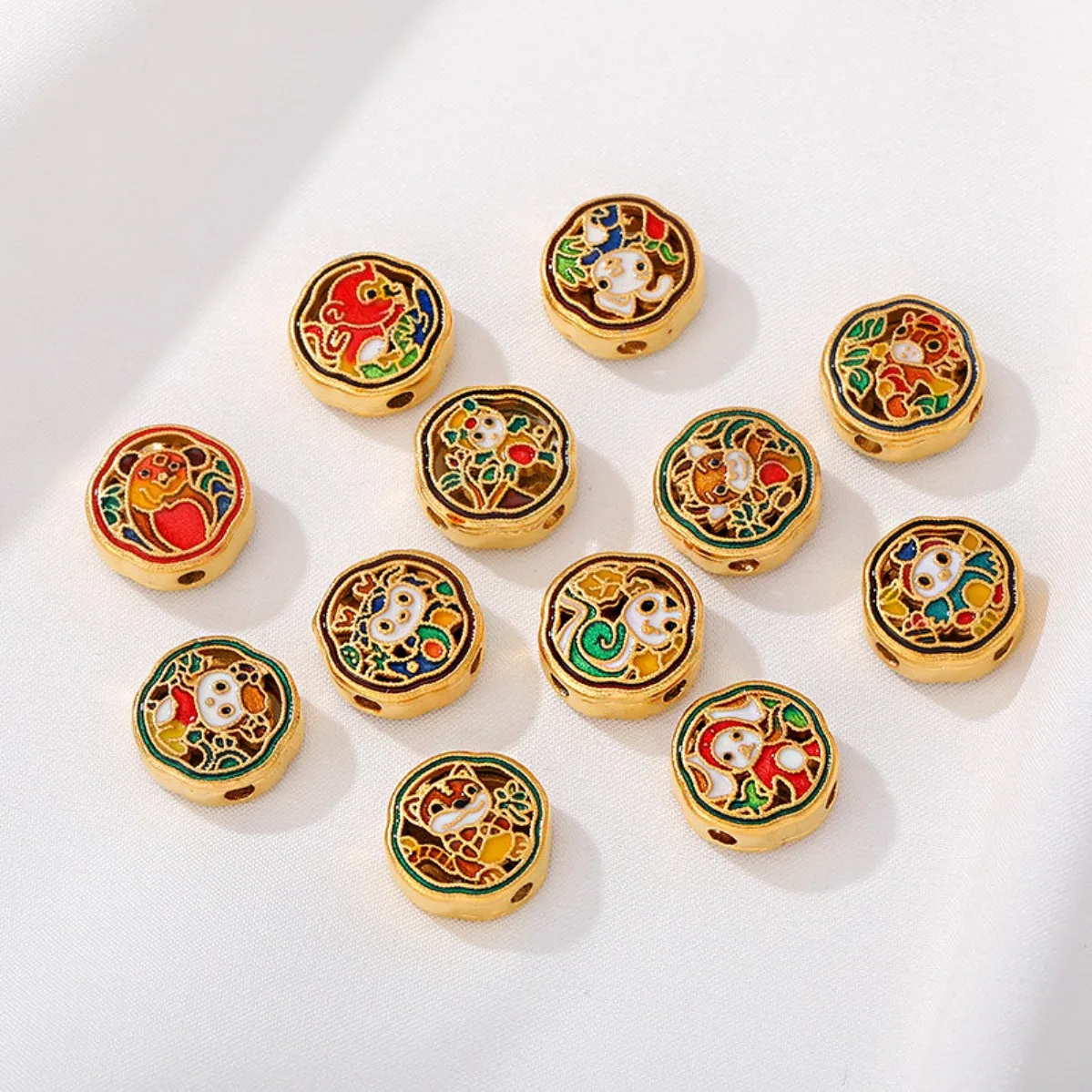Color Retention Sand Gold Chinese Zodiac Tiger Spacer Loose Beads DIY Bracelet Necklace Red Rope Weaving Jewelry Findings