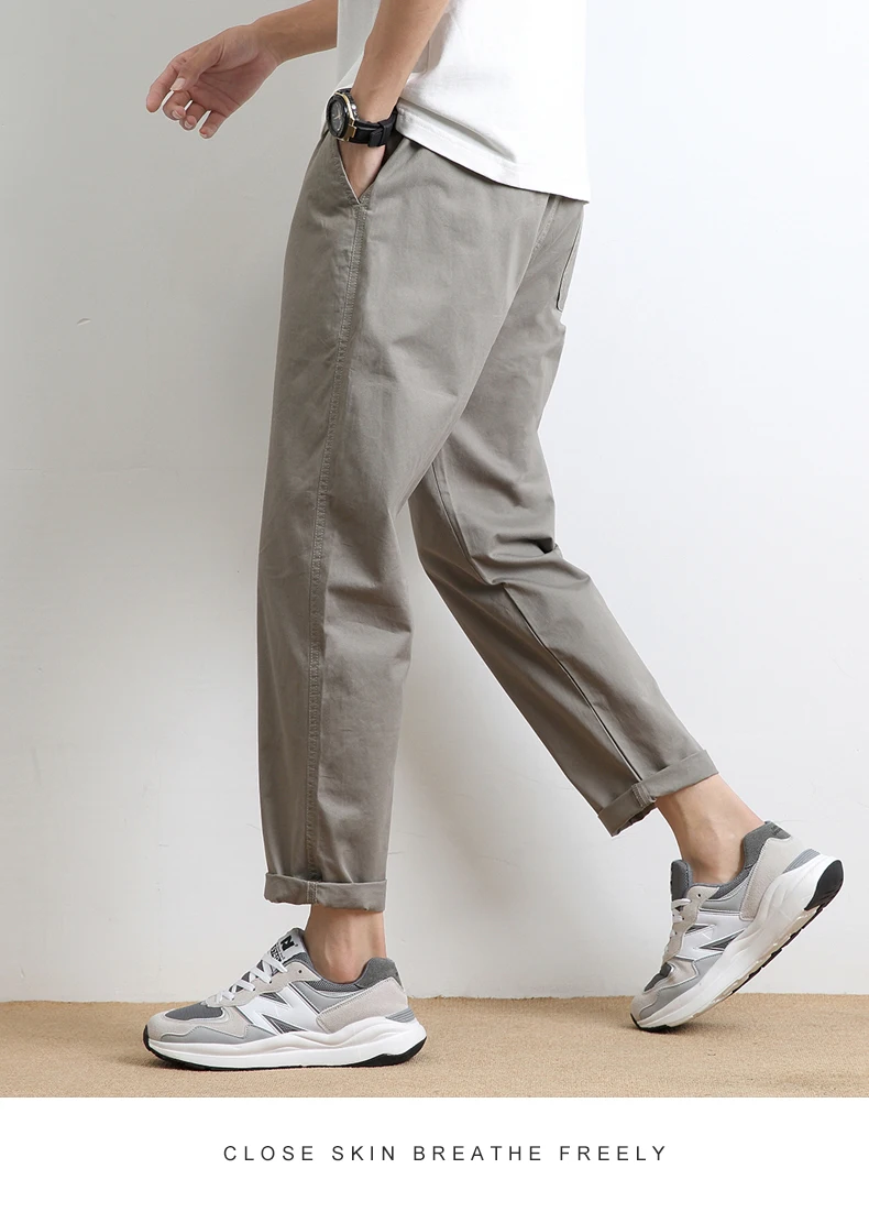 High Quality Summer Thin Men's Casual Pants 95%Cotton Breathable Solid Color Outdoor Elastic Waist Chino Trousers Male Amekaji