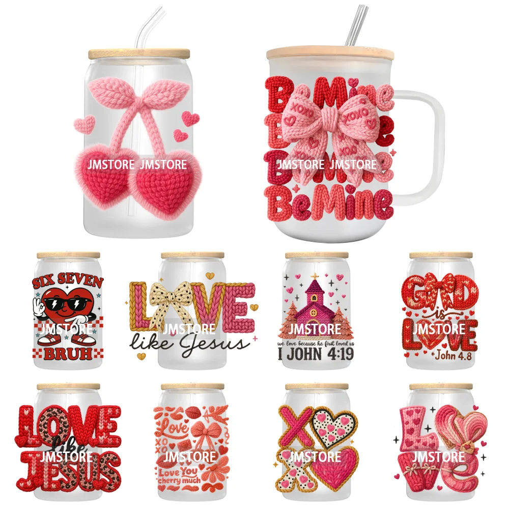 Faux Embroidery Preppy Cherry Heart XOXO UV DTF Cup Decals Ready To Apply High Quality Stickers For Libbey Cold Cups Mugs Bottle