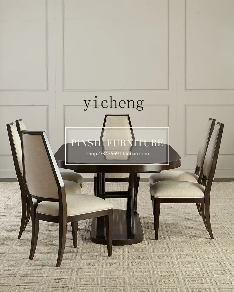 TQH6.17 New Classical Solid Wood Dining Table Designer Creative Restaurant Oval Dining Table Dining Chair Combination