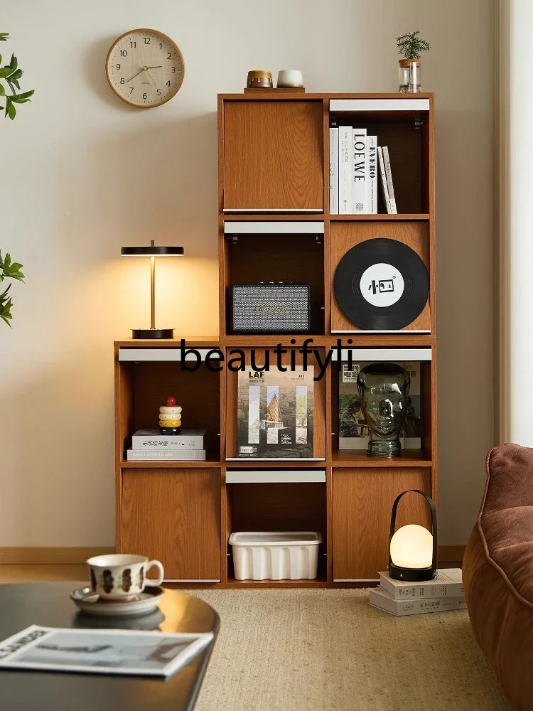 X Solid Wood Bookcase Free Combination Boxwood Grid Living Room Storage Side Floor Cabinet