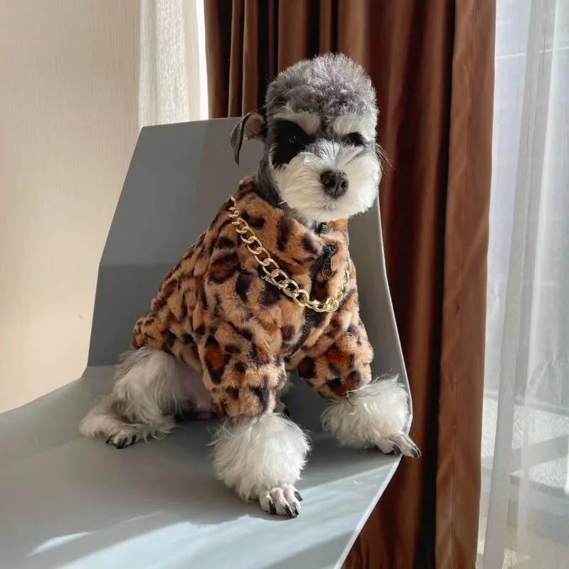 Small Dog Autumn Winter Coat Leopard Print Fluffy Keep Warm Cute Sweater Pet Products Accessories Fashion Small Breed Dog Jacket