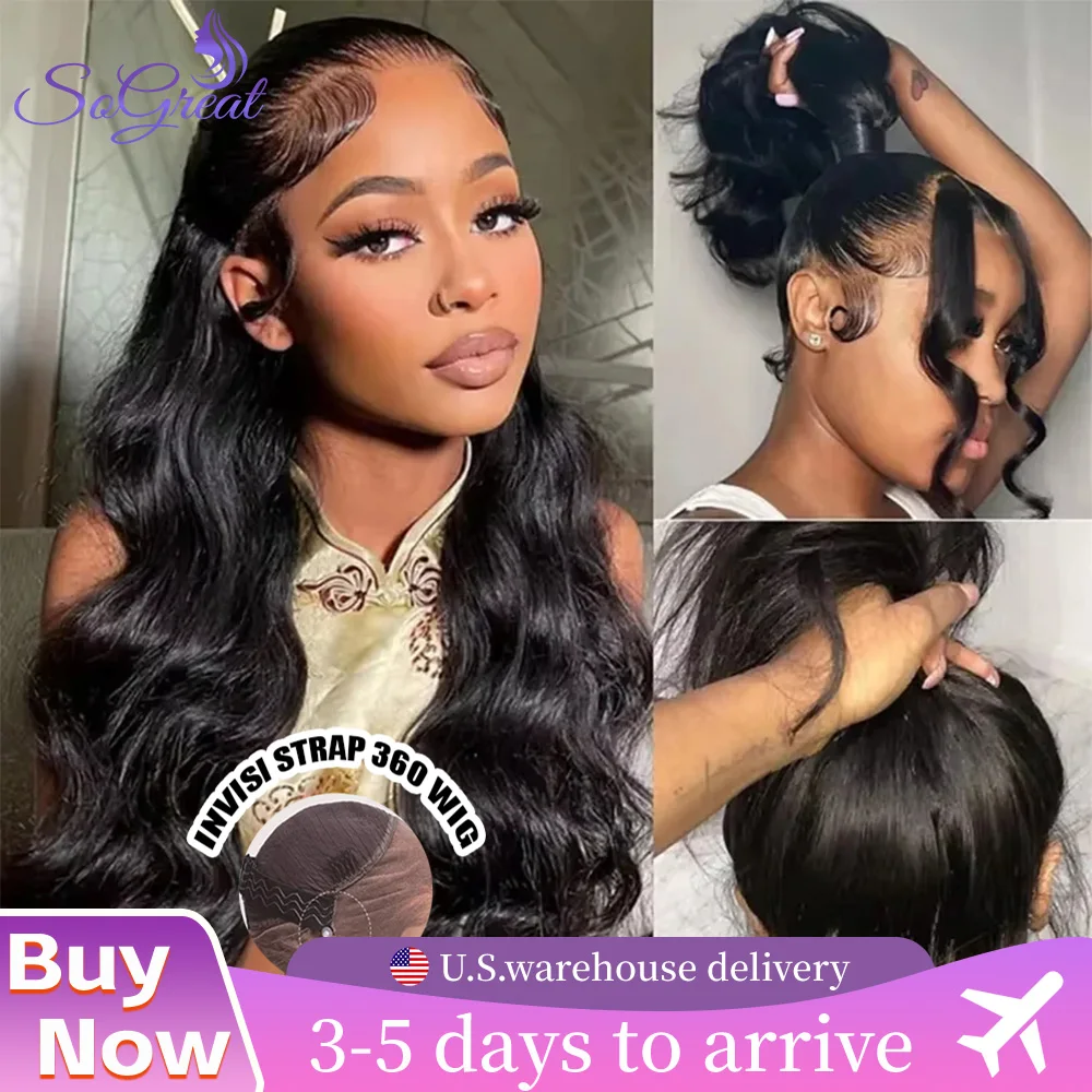 

SoGreat 200% Density 360 Lace Wig Invisible Drawstring Loose Body Wave Natural Black Wig Body Wave Human Hair Wigs Brazilian