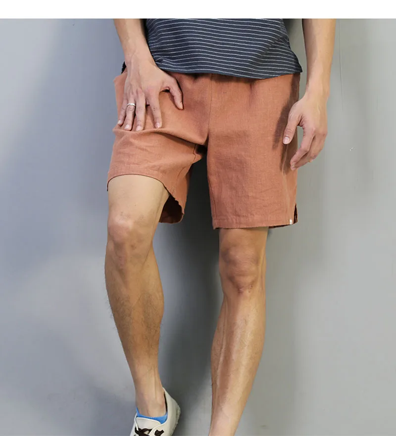 Schinteon letnie męskie codzienne bawełniane lniane spodenki do kolan plażowe spodenki z elastyczną talią jednokolorowe wygodne spodnie nowość