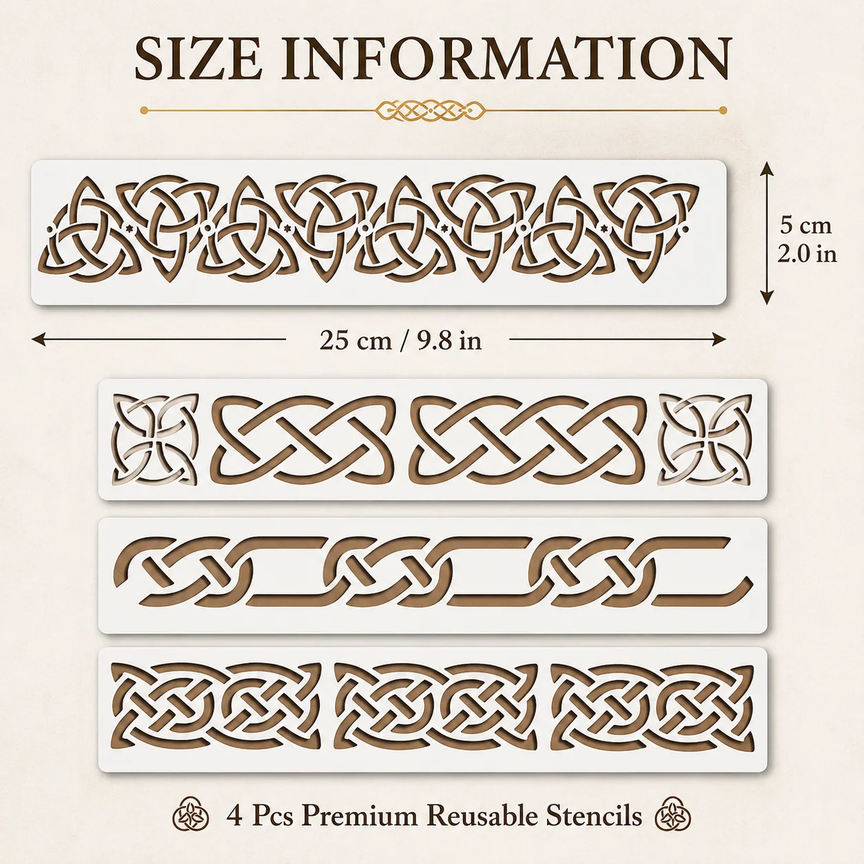 4PCS 9.8 X 2.0 in Celtic Knot Border Stencils Set for DIY Wood Tray Wall Furniture Fabric Painting Templates