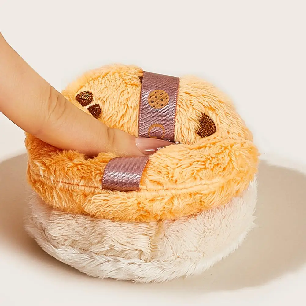 Soplo de maquillaje bonito Kawaii, forma redonda, sin apelmazamiento, lavable, reutilizable, esponjoso largo, ajuste de maquillaje seco