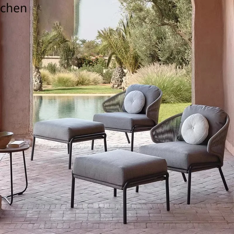 HT Outdoor Sofa Courtyard Custom Outdoor PE Rattan Woven Rope Sofa Set Sunroom Waterproof Sunproof