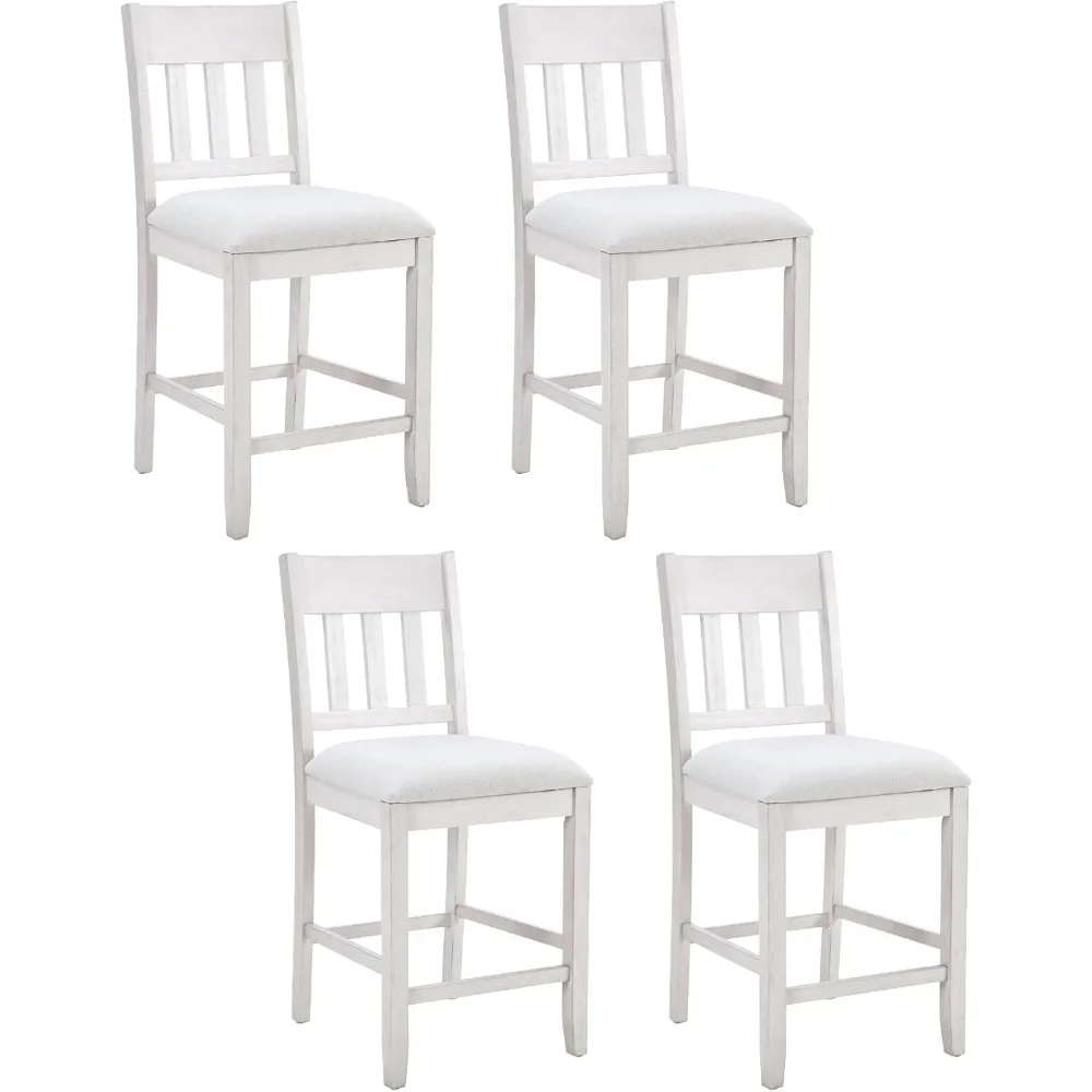 

25” Counter Height Bar Stools Set of 4, Traditional Linen Upholstered Counter Stools with Slat Back & Footrest