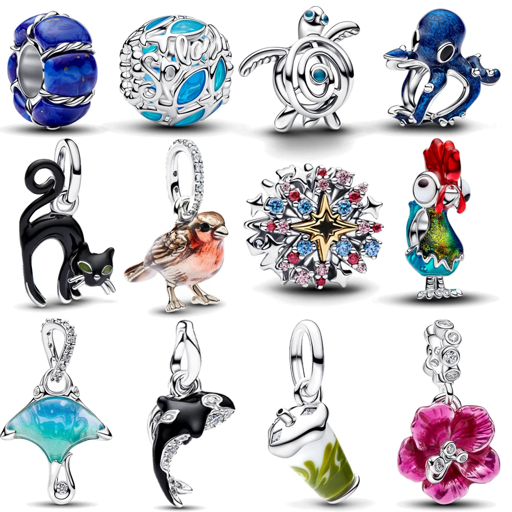 New Ocean Charms Cute Octopus Turtle Dolphin Whale Manta Ray Beads Fit Original Bracelet DIY Women Jewelry Christmas Gift