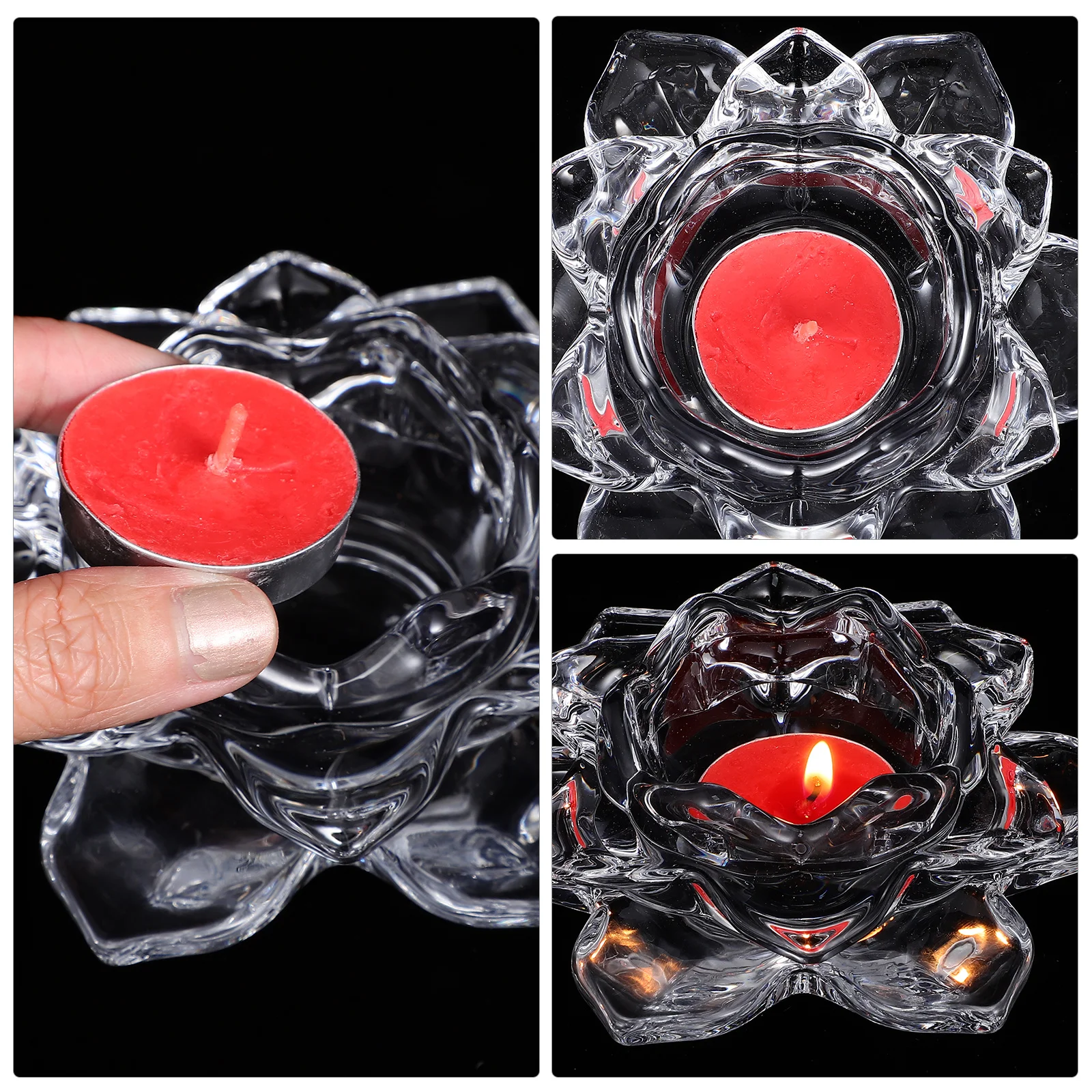 

4Pcs Fine Crafted Glass Lotus Holders Clear Elegant Home Wedding Banquet Table Decor Clear Glass Candlesticks,