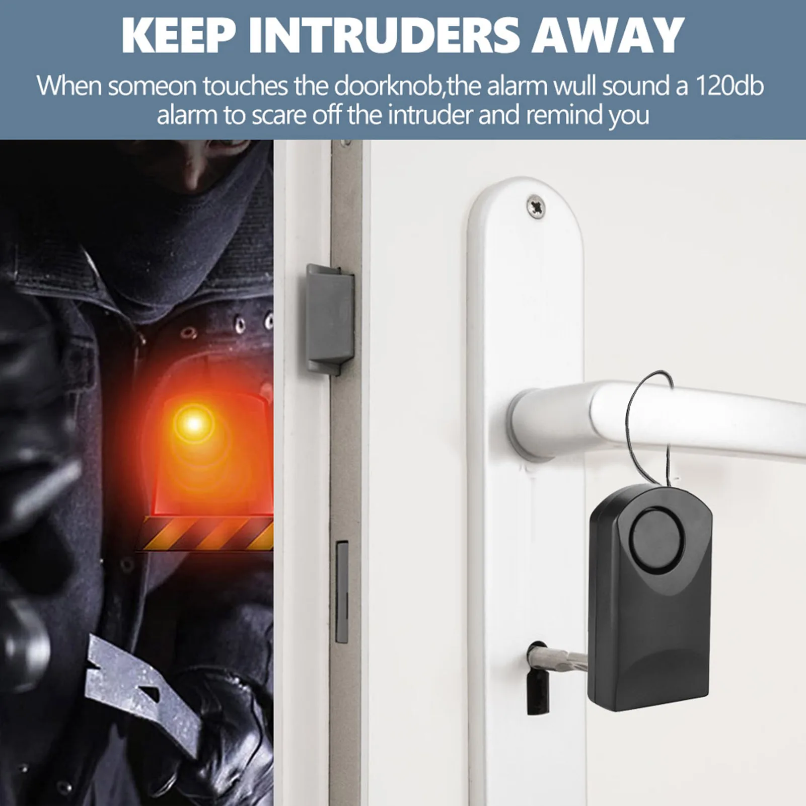 zk30 120db Wireless Touch Sensor Anti Theft Security Alarm Loud Door Knob