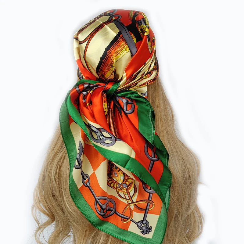 Neckerchief Shawl Wraps Print Silk Satin Scarf square Women Muslim Hijab Elegant Headband Bandana design brand foulard