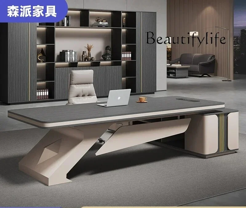 

O Large Desk Office Desk And Chair Combination President Table Supervisor Table Simple Modern Office Furniture Light Luxury