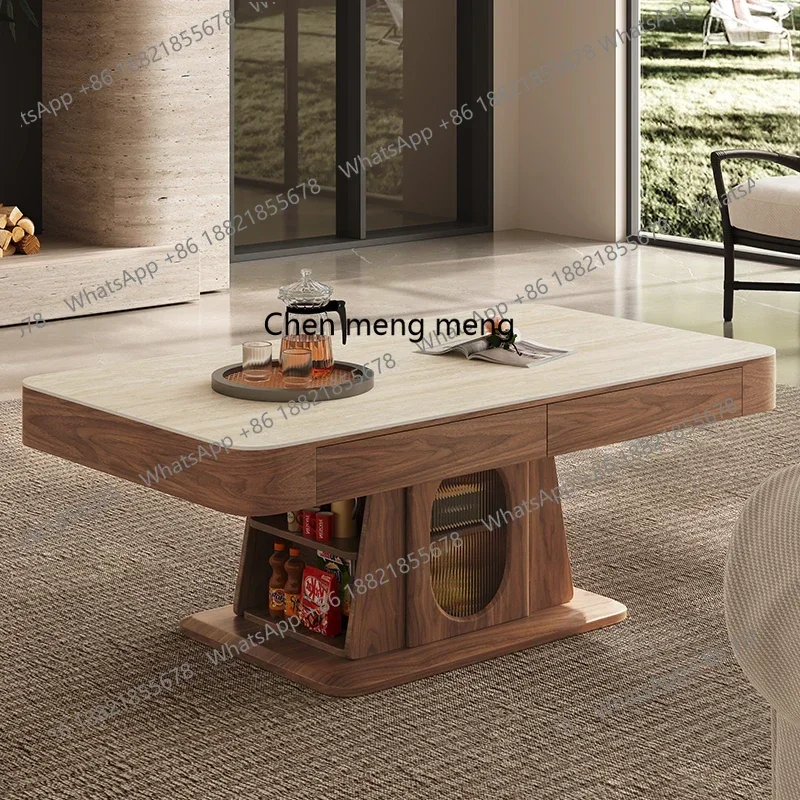 

ZJMedieval style movable lifting rock slab coffee table dining table dual-purpose living room small apartment household