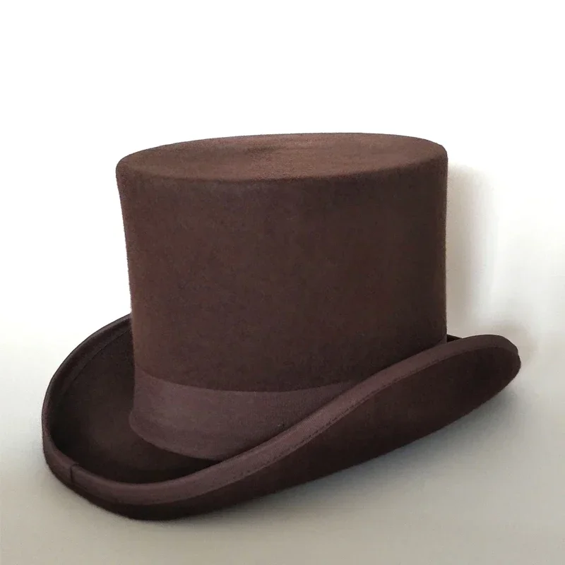 Wol Platte Man Hoge Hoed Mode Fedora Hoeden Veelzijdige Panama Goochelaar Cap Gentleman Cilinderriem Steampunk Unisex Elegant - afbeelding 1