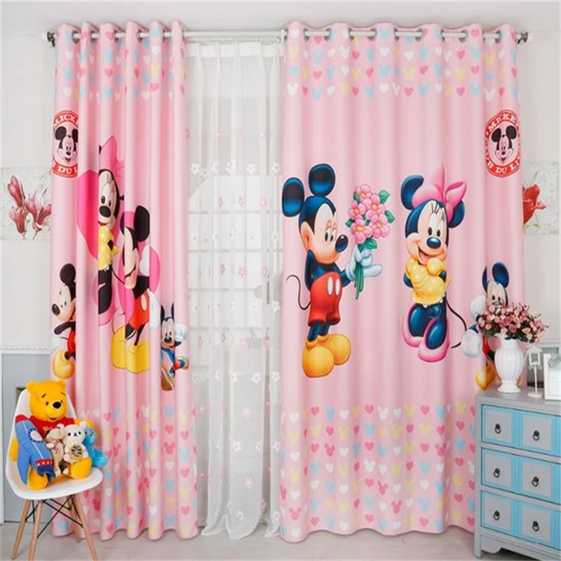 

MINISO Mickey Minnie Flowers Pink Room Blackout Heat Insulation Curtains Bedroom Children Teenagers Children's Room Decoration