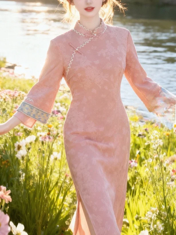 

Новое женское ципао Su Guo Li 2025 года, нежно-розовое, осенне-зимнее, улучшенная модель, в китайском стиле, для повседневной носки, с эффектом высокой посадки, для девушек