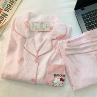 Y2K Hello Kitty Pajama Set Anime Sanrio Sweet Cute Household Clothes Summer Nightshirt Set Girl's Student Sleepcoat Home Wear