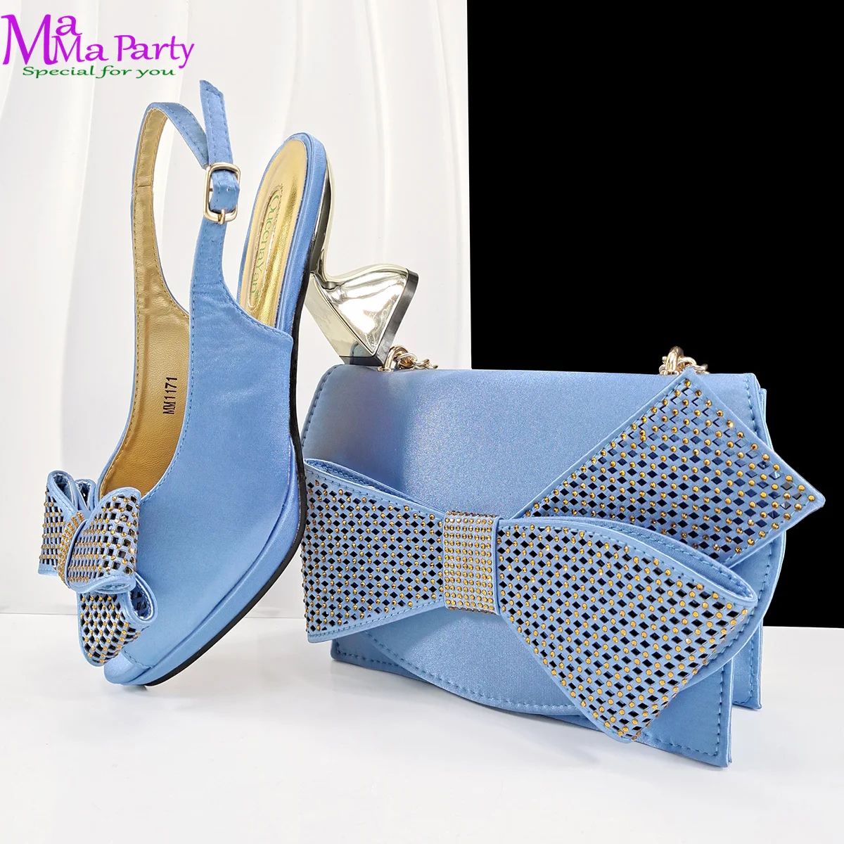 

2025 Высококачественная модная новая дизайнерская обувь на очень высоком каблуке небесно-голубого цвета, специальный комплект итальянской женской обуви для взрослых и сумок