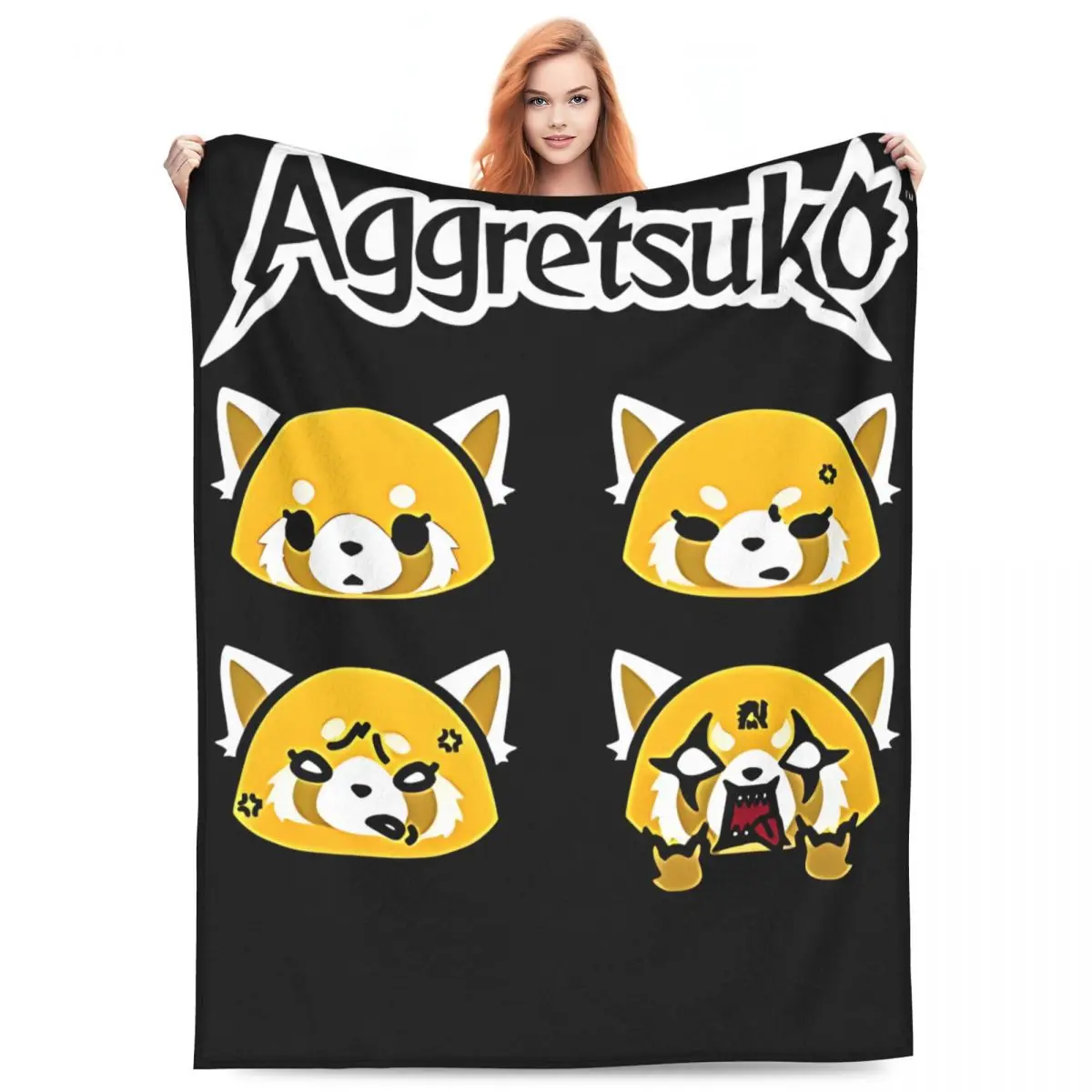 

Aggretsuko Cartoon Flannel Blanket Soft Warm Throw Blanket for Couch Chair Picnic Funny Bedspread Sofa Bed Cover