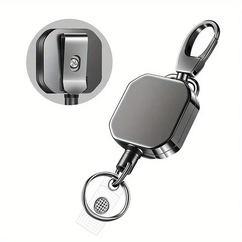 1pc Durable Zinc Alloy Retractable Key Chain with Reel, 27.6-Inch Steel Wire, Hand Washable Key Ring, Uncoated Unwoven