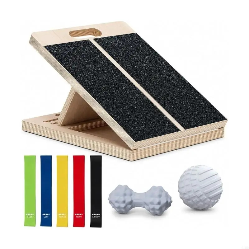 Wooden Stretch Board for Leg Training and Daily Exercise, Four Position Foot Support with Grip Top for Calf Work, Gym Use 69HD