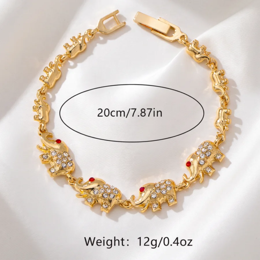 Lucky Fortune Elephant Gold Color Chain Bracelet Rhinestone Red Eye Stone Animal Link Bracelet Fashion Daily Jewelry For Women