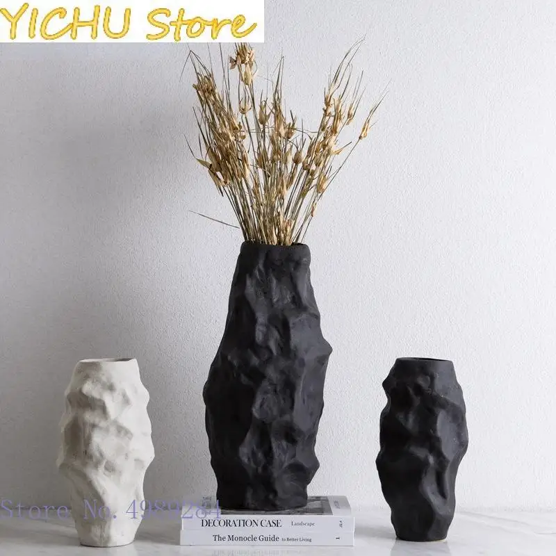 

New Irregular Ceramic Vase Black and White Abstract Simulation Stone Coral Flower Vase Ceramic Handicraft Ornaments Decoration