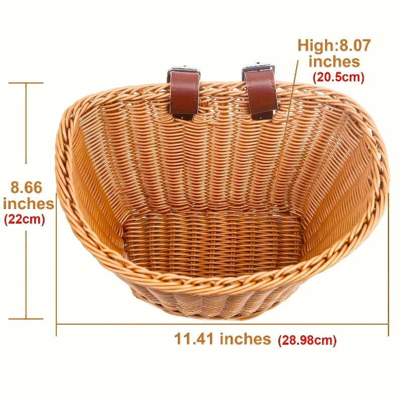 Removable Imitation Rattan Bicycle Basket With Leather Straps Hand-Woven Small Bicycle Basket Bicycle Bell Cycling Accessories