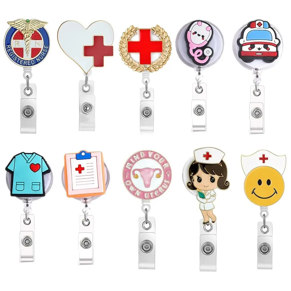 Doctor Badge Reels Retractable Set Medical Enamel Charm Caduceus Work Badge Clip Medicine Gift for Nurse Medical Staff