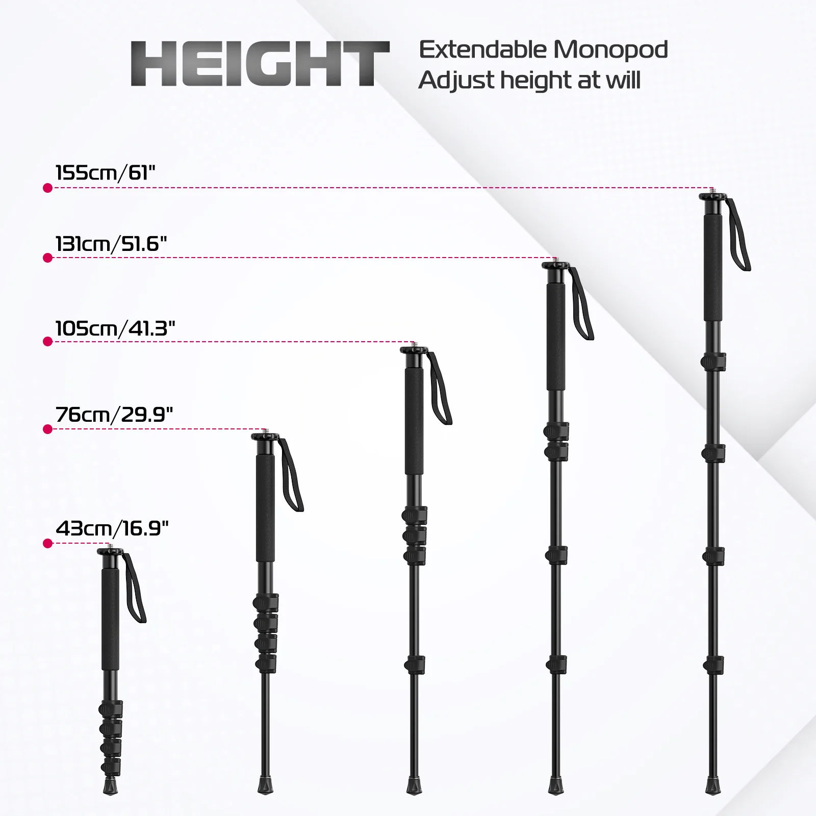 Ulanzi TB12 Aluminium Monopod Tripod Stand For DSLR Camera Sony Portable Lightweight 5 Sections Extendable Climbing Pole Tripod