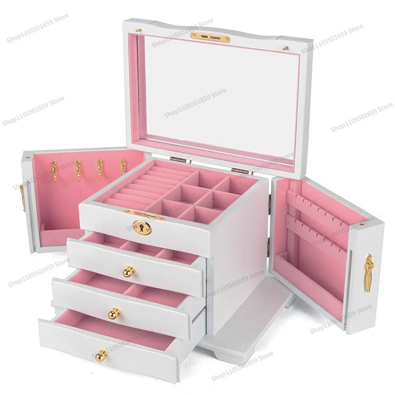 Retro Solid Wood Jewelry Box, Large Capacity High Grade Jewelry Organizer Box with Anti Oxidation Function, Wedding Gift Box for