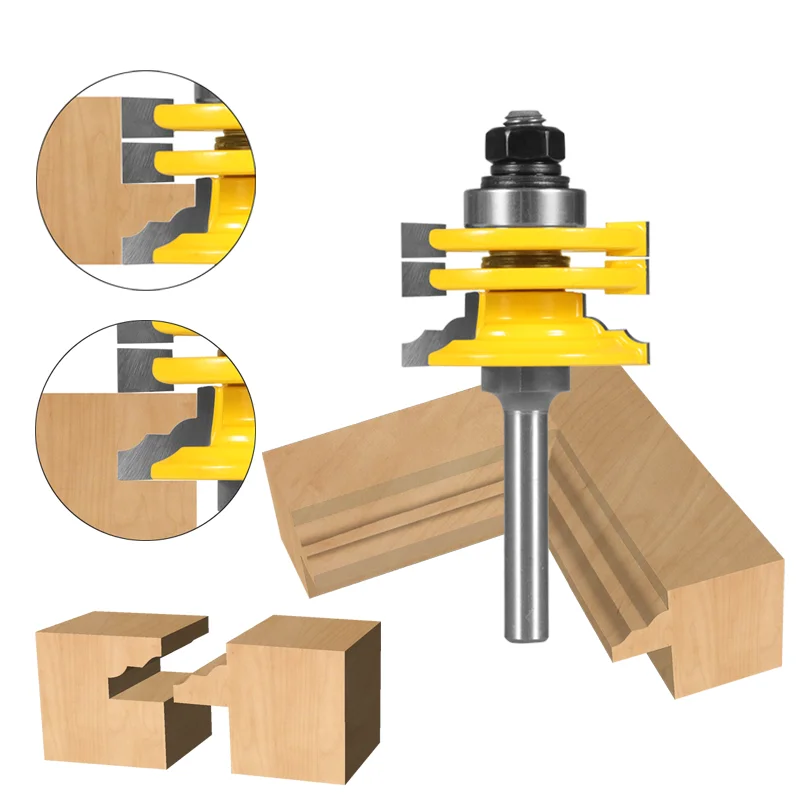 8MM 12MM 12.7MM Shank Glass Door Rail & Stile Reversible Bits Router Bit Woodworking Milling Cutters for Wood Face Mill End Mill