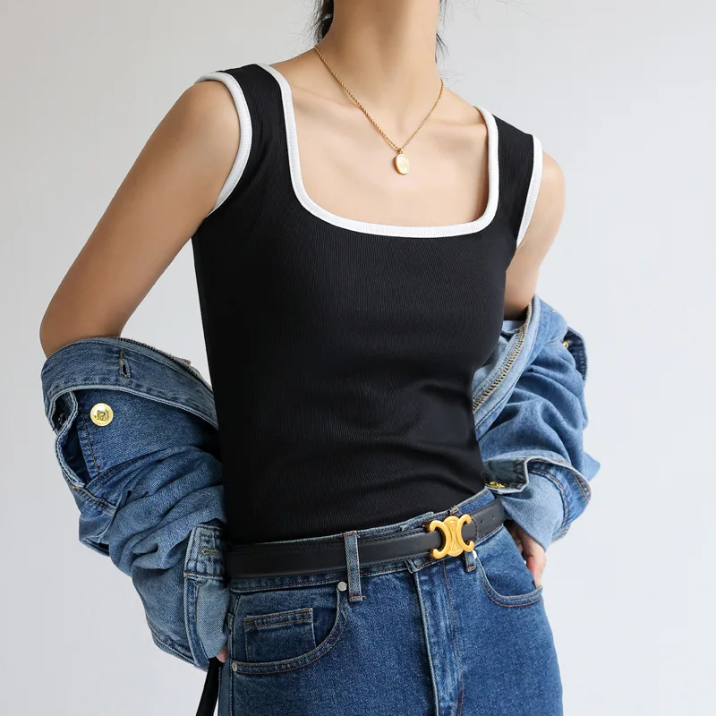 

Crop Top Women Summer Inside Sleeveless Top Wide Edge Backing Panel Camisole