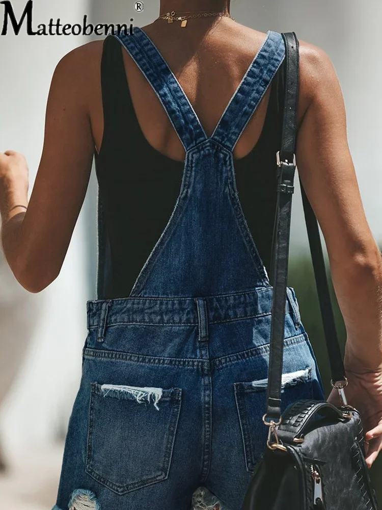 Short Denim Overalls Women Hole Short Jumpsuit High Waist Casual Jeans Playsuit 2021 Summer Washed Straps Jeans Romper Salopette