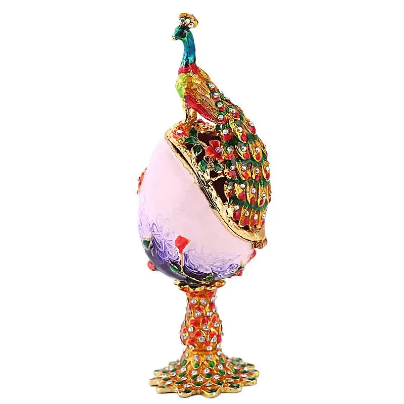 Colorful Crystal Enameled Peacock Egg Trinket Box Jewelry Box Easter Decor