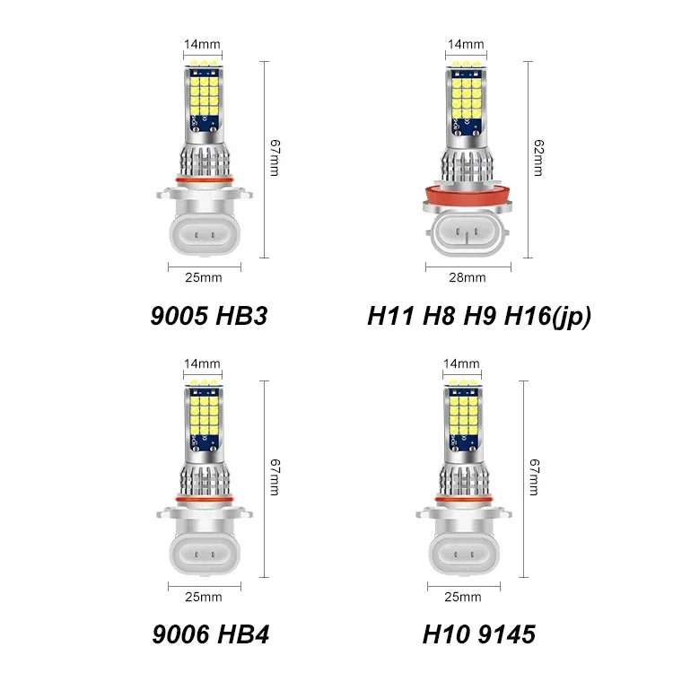 2x H11 H8 H9 H16 jp 9006 HB4 HB3  H10 9145 Fog Lights Bulb 3D 3030SMD 2800LM White Car Driving Running Lamp Auto Led Light DC12V