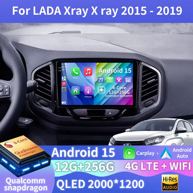 Android 15 Car Radio For LADA Xray X ray 2015 - 2019 GPS Multimedia Player Navi Head Unit Wireless Carplay 360 Camera Stereo DSP