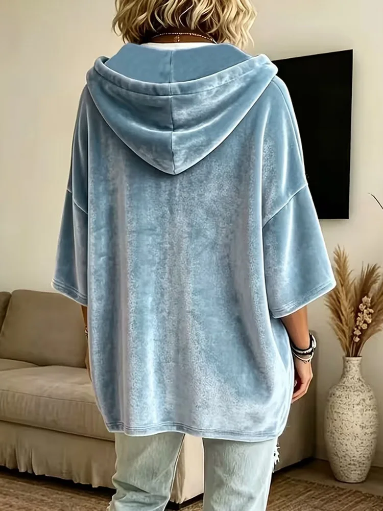 New Fashion Casual Loose Solid Color Hooded Sweatshirt Women Spring Autumn Hoodies Tops