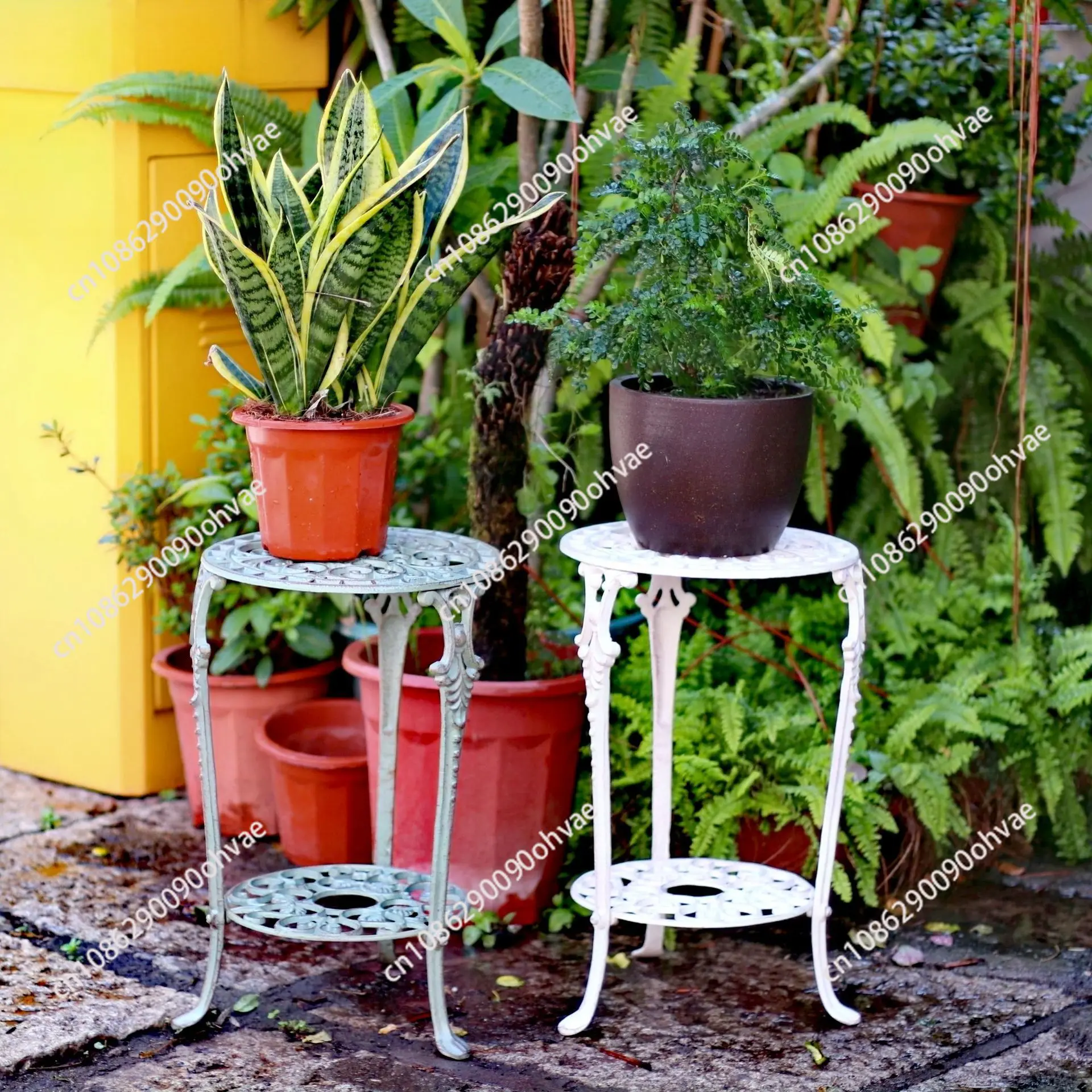Balcony Cast Iron Flower Stand Garden Shelf Terrace Plant Display Double-layer European Stool Outdoor Use Metal Plant Holder