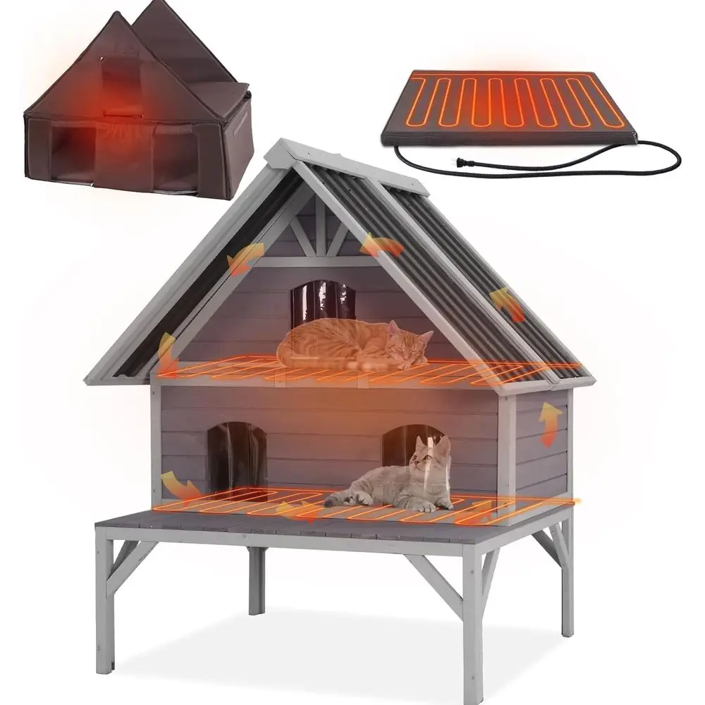 

Insulated Outdoor Cat Shelter with Heating Pad and Liner for Multiple Cats and Weatherproof Protection