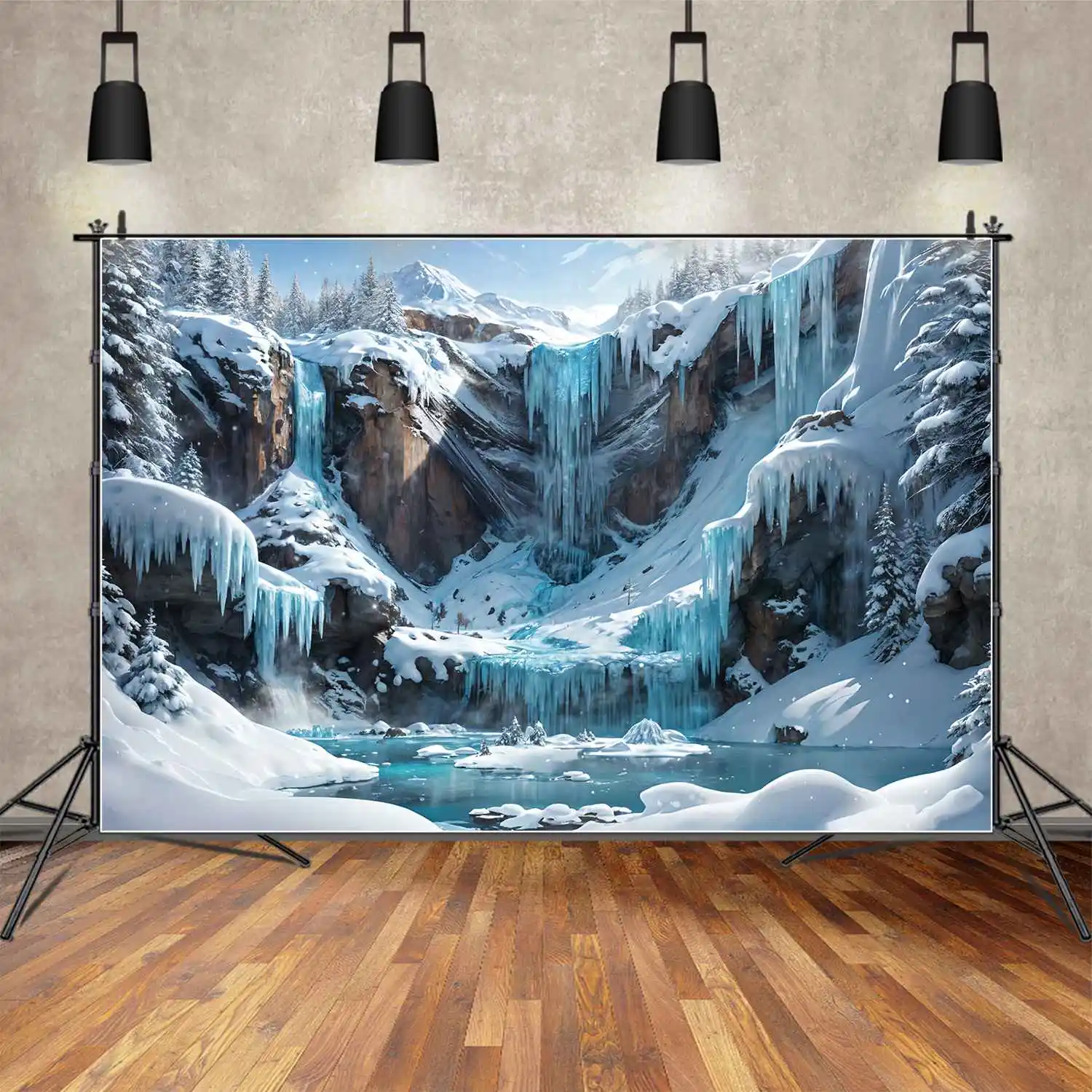 Bluey wodospad jezioro tła fotograficzne śnieżne góry spersonalizowane rekwizyty studyjne tła fotograficzne dla dzieci