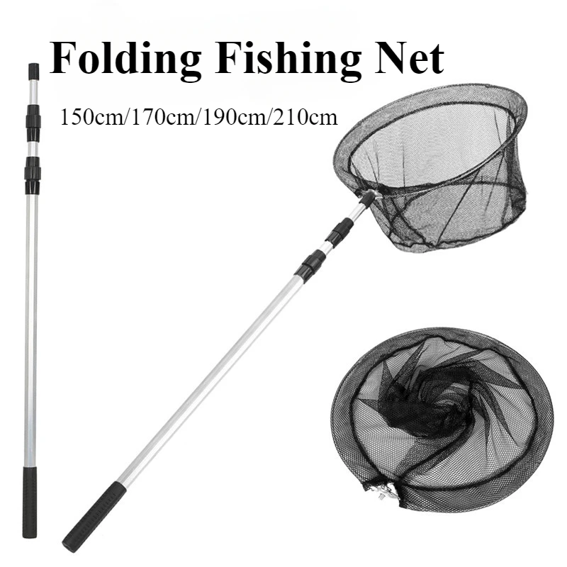 Fishing Landing Net Aluminum Alloy Durable Telescoping Extend to 190cm/130cm/170/210cm Folding Mesh Safe Fish Catching Releasing